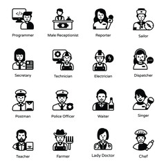 Set of Occupations Solid Icons
