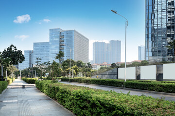 Central business district, roads and skyscrapers, Xiamen, China.