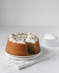 Homemade bundt cake with a toasted meringue topping