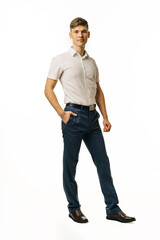 confident man in full height in office clothes