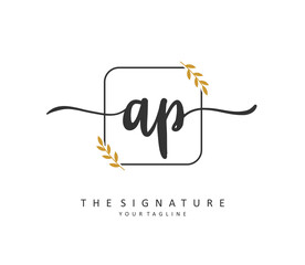 AP Initial letter handwriting and signature logo. A concept handwriting initial logo with template element.
