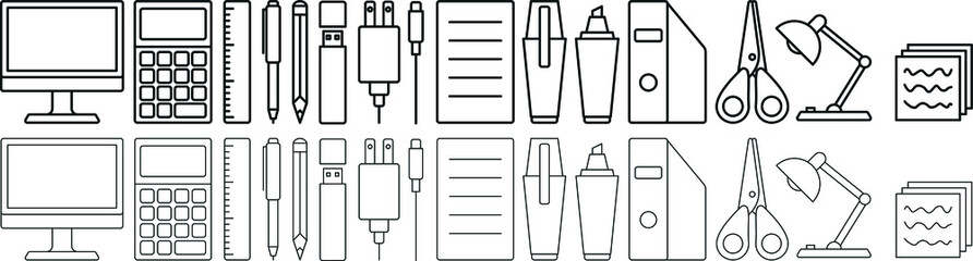 Set of office icons. Office tools.