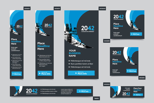 City Background Corporate Web Banner Template in multiple sizes. Easy to adapt to Brochure, Annual Report, Magazine, Poster, Corporate Advertising media, Flyer, Website.
