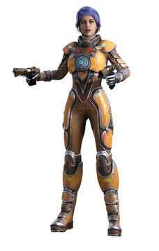 futuristic woman soldier with guns