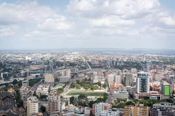 Aerial view of city during summer day