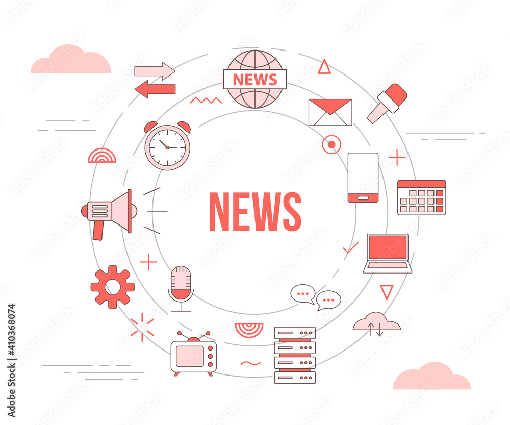 Poster news media concept with icon set template banner with modern orange color style and circle round sha