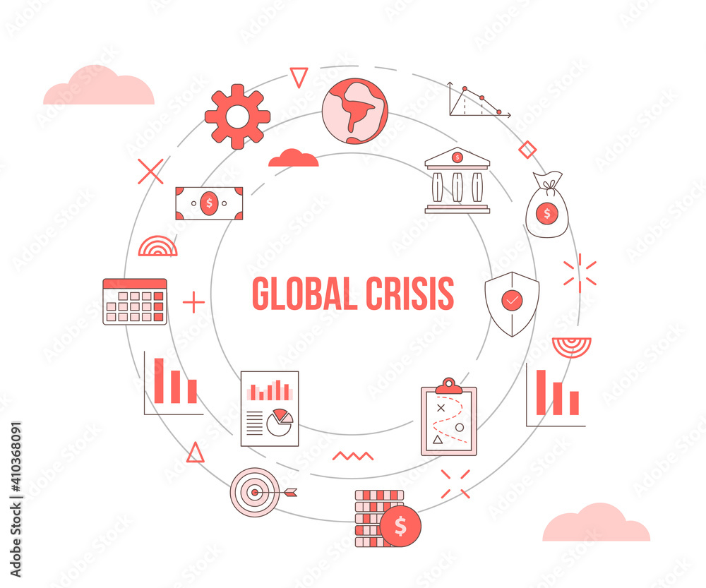 Poster global crisis concept with icon set template banner with modern orange color style and circle round 