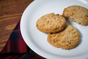 Close up Cookies on white dish