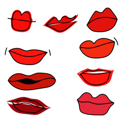 Isolated illustrations. Contour illustration of lips,hand-drawn lips