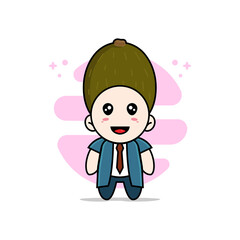 Cute businessman character wearing kiwi costume.