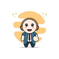 Cute businessman characters using headphones.