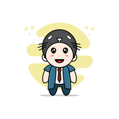 Cute businessman character wearing seals costume.