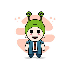 Cute businessman character wearing frog costume.