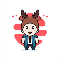 Cute businessman character wearing deer costume.
