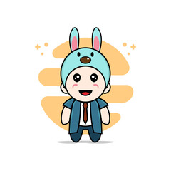 Cute businessman character wearing rabbit costume.