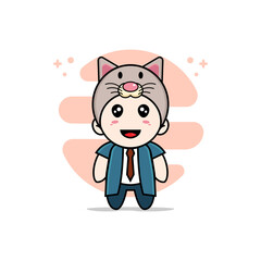 Cute businessman character wearing cat costume.