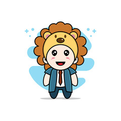 Cute businessman character wearing lion costume.