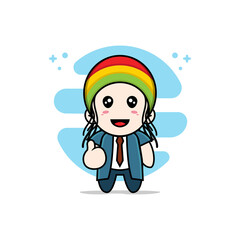 Cute businessman character wearing reggae costume.