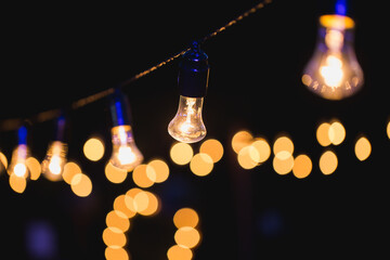 Light bulb decor in outdoor party