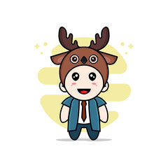 Cute businessman character wearing deer costume.