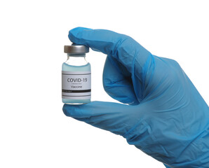 Obraz premium Coronavirus vaccine in doctor`s hand isolated on a white background.