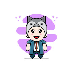 Cute businessman character wearing fox costume.
