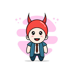 Cute businessman character wearing devil costume.