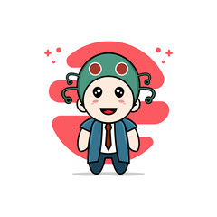 Cute businessman character wearing caterpillar costume.