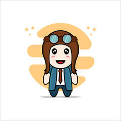 Cute businessman character wearing pilot helmet.