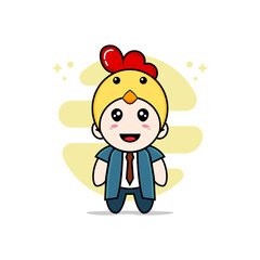 Cute businessman character wearing chicken costume.
