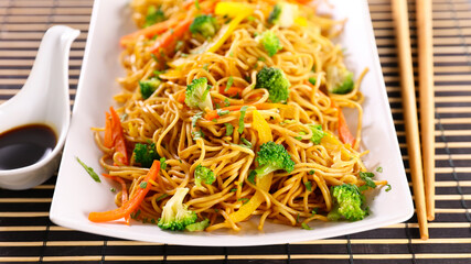 fried noodles with vegetable and soy sauce