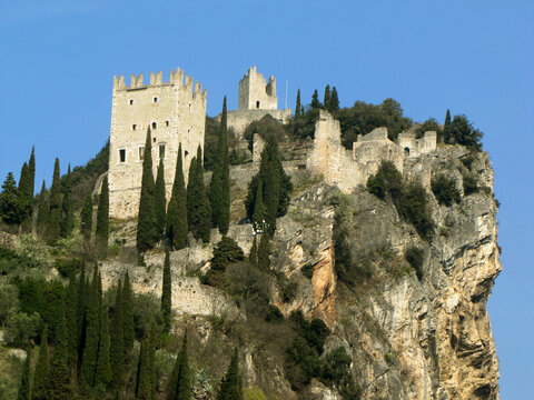 Castello di Arco medieval castle on the rock. Arco medieval castle italy trentino
