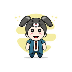 Cute businessman character wearing rabbit costume.
