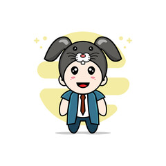 Cute businessman character wearing rabbit costume.