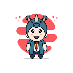Cute businessman character wearing rhino costume.
