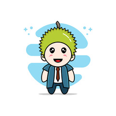 Cute businessman character wearing durian costume.