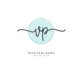 VP Initial letter handwriting and signature logo. A concept handwriting initial logo with template element.