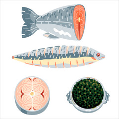 Different parts of fish and caviar
