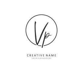 VP Initial letter handwriting and signature logo. A concept handwriting initial logo with template element.