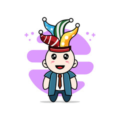 Obraz na płótnie Canvas Cute businessman character wearing birthday hat.