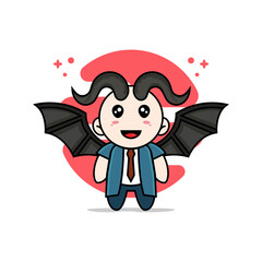 Cute businessman character wearing devil costume.