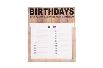 Birthday calander isolated on white