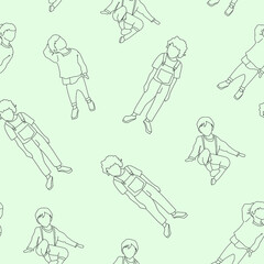 Seamless blue color kids pattern with little boys