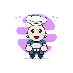 Cute businessman character wearing chef costume.