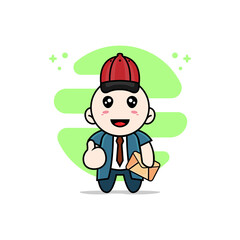 Obraz na płótnie Canvas Cute businessman character wearing postman costume.