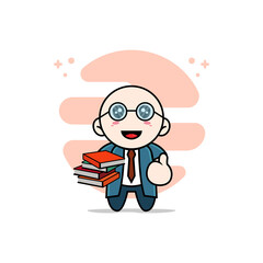 Cute businessman character wearing librarian costume.