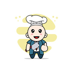 Cute businessman character wearing chef costume.