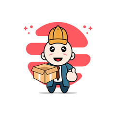 Cute businessman character wearing delivery boy costume.