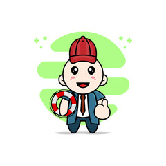 Cute businessman character wearing Coast Guard costume.