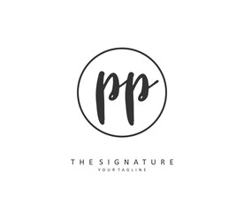 PP Initial letter handwriting and signature logo. A concept handwriting initial logo with template element.